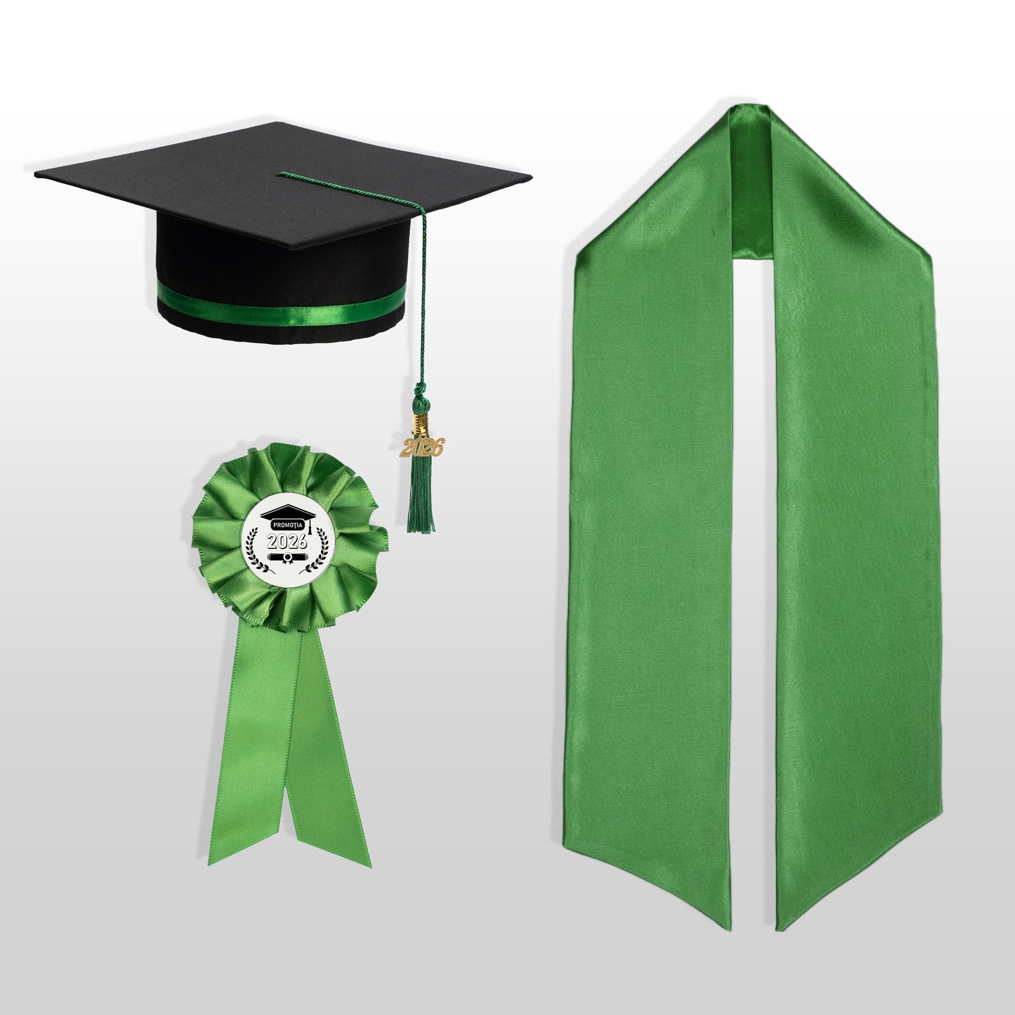 Pachet Tocă, eșarfă și cocardă absolvire verde smarald nepersonalizat